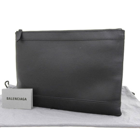 BALENCIAGA Leather Navy Clip M Clutch Bag 373834 Black - Picture 2 of 8